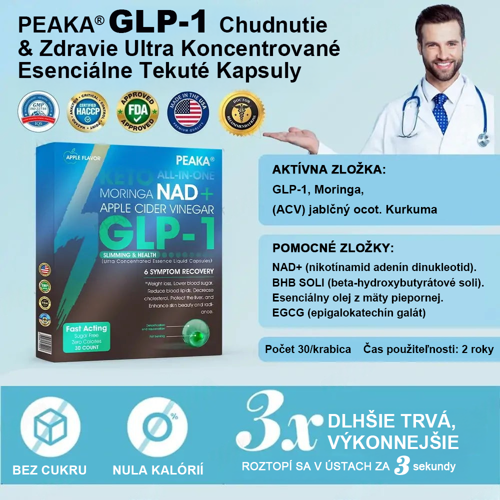 Oficiálny autorizovaný obchod PEAKA® GLP-1 Slimming & Health – ultra koncentrované tekuté perly s NAD+, moringou, jablčným octom a Keto BHB