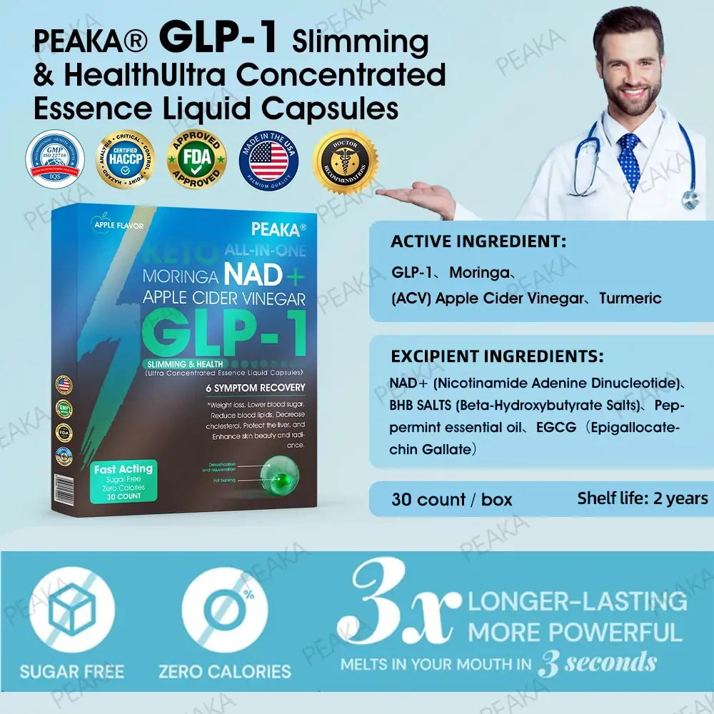 Oficiálny autorizovaný obchod PEAKA® GLP-1 Slimming & Health Ultra Concentrated Essence Liquid Pearls - NAD+ Moringa & ACV & Keto BHB (✅rýchly, dlhotrvajúci účinok, riešenie cukrovky, obezity a kardiovaskulárnych ochorení)