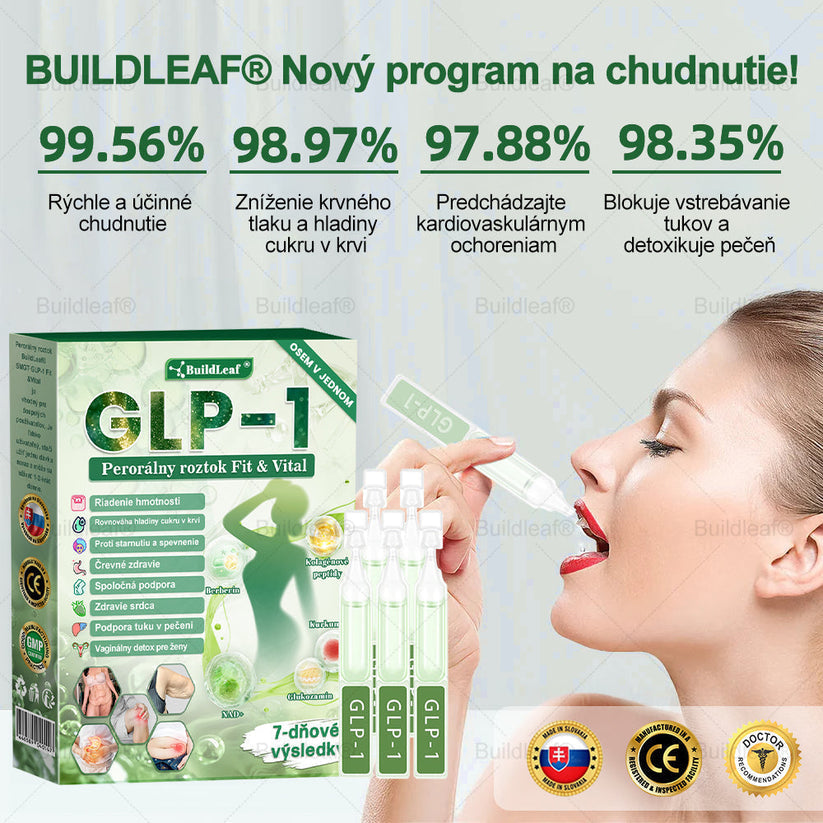 BuildLeaf® GLP-1 8-v-1 Fit & Vital Perorálny Roztok  (Len raz denne, viditeľné zmeny už za 7 dní) Pre obezitu, kardiovaskulárne ochorenia, cukrovku, spánkové apnoe, zdravie čriev, problémy s kĺbmi a ďalšie