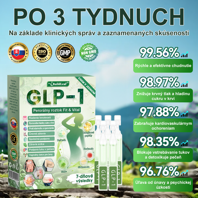 BuildLeaf® GLP-1 8-v-1 Fit & Vital Perorálny Roztok  (Len raz denne, viditeľné zmeny už za 7 dní) Pre obezitu, kardiovaskulárne ochorenia, cukrovku, spánkové apnoe, zdravie čriev, problémy s kĺbmi a ďalšie