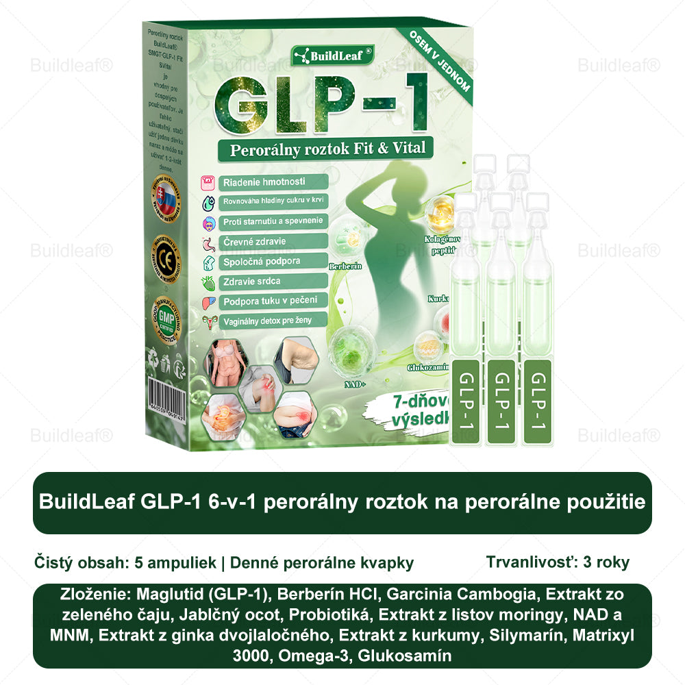 BuildLeaf® GLP-1 8-v-1 Fit & Vital Perorálny Roztok  (Len raz denne, viditeľné zmeny už za 7 dní) Pre obezitu, kardiovaskulárne ochorenia, cukrovku, spánkové apnoe, zdravie čriev, problémy s kĺbmi a ďalšie