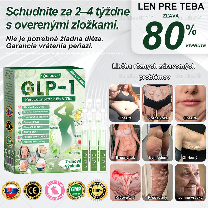 BuildLeaf® GLP-1 8-v-1 Fit & Vital Perorálny Roztok  (Len raz denne, viditeľné zmeny už za 7 dní) Pre obezitu, kardiovaskulárne ochorenia, cukrovku, spánkové apnoe, zdravie čriev, problémy s kĺbmi a ďalšie