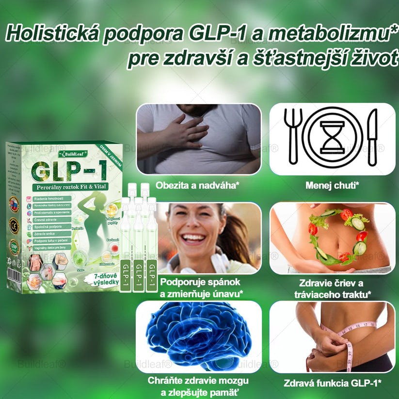 BuildLeaf® GLP-1 8-v-1 Fit & Vital Perorálny Roztok  (Len raz denne, viditeľné zmeny už za 7 dní) Pre obezitu, kardiovaskulárne ochorenia, cukrovku, spánkové apnoe, zdravie čriev, problémy s kĺbmi a ďalšie