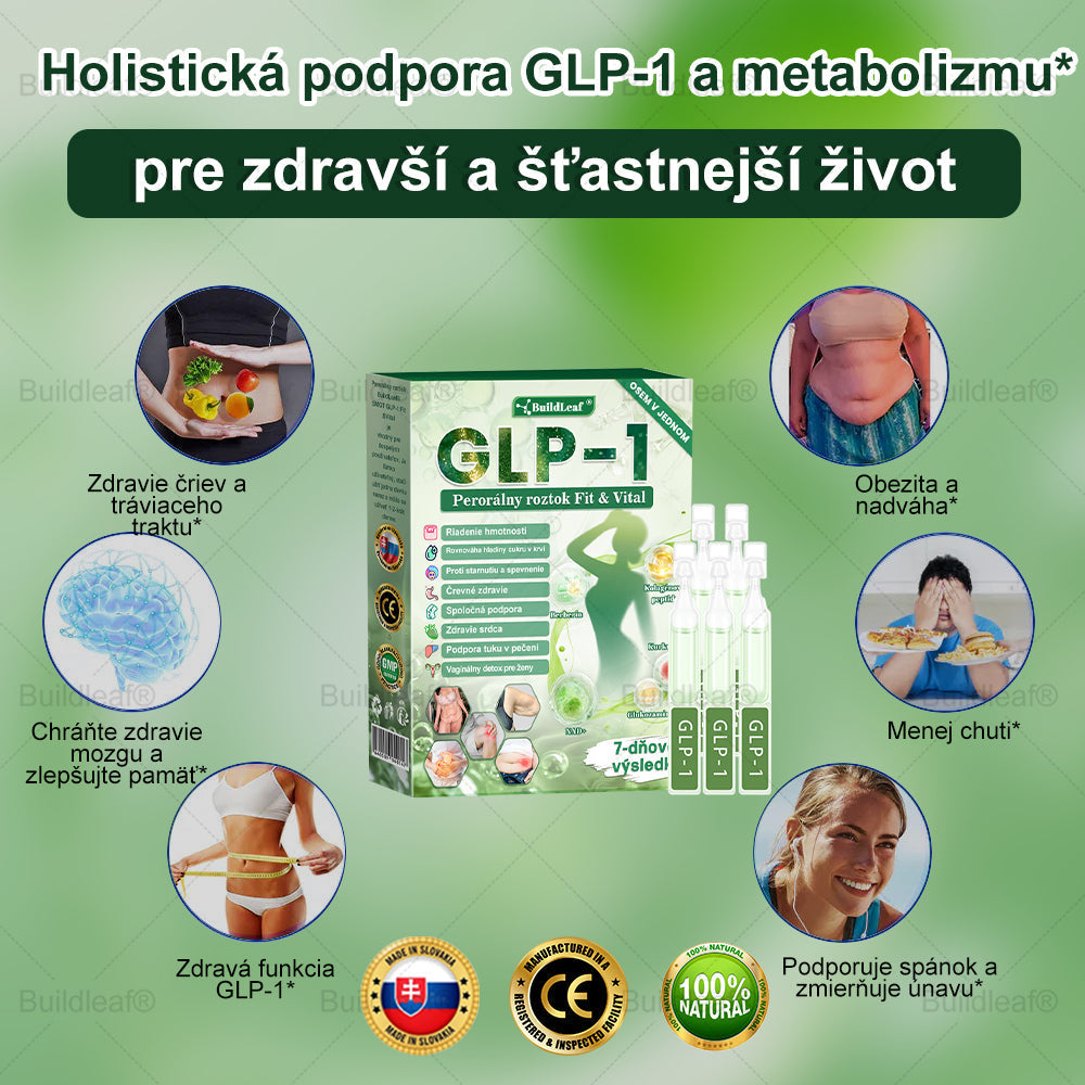 BuildLeaf® GLP-1 8-v-1 Fit & Vital Perorálny Roztok  (Len raz denne, viditeľné zmeny už za 7 dní) Pre obezitu, kardiovaskulárne ochorenia, cukrovku, spánkové apnoe, zdravie čriev, problémy s kĺbmi a ďalšie